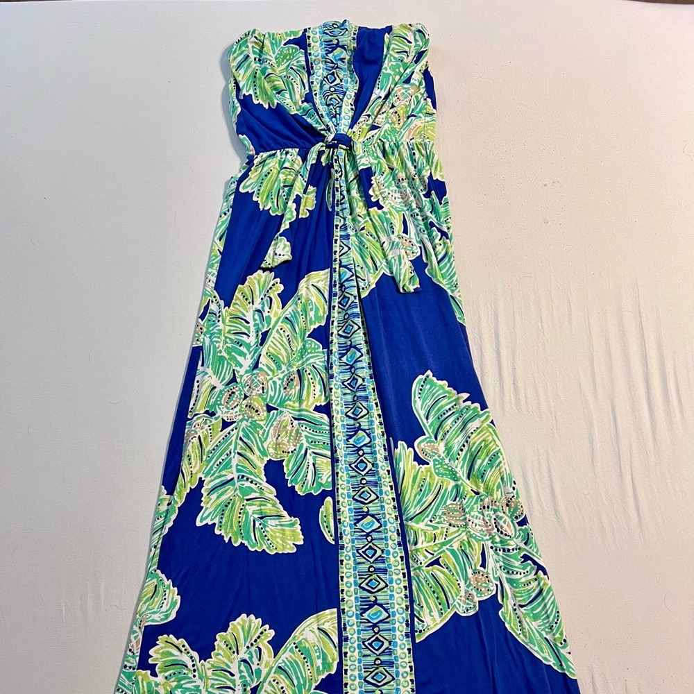 Lilly Pulitzer Blue/Green Strapless Maxi Dress